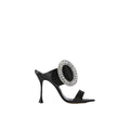 Manolo Blahnik Crystal-Embellished Satin Mules - Black