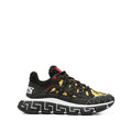 Versace Leather Trigreca Lace Up Sneakers - Black/Yellow/Red