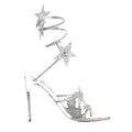 René Caovilla Flower Cleo 105 Satin Heeled Sandal - Silver