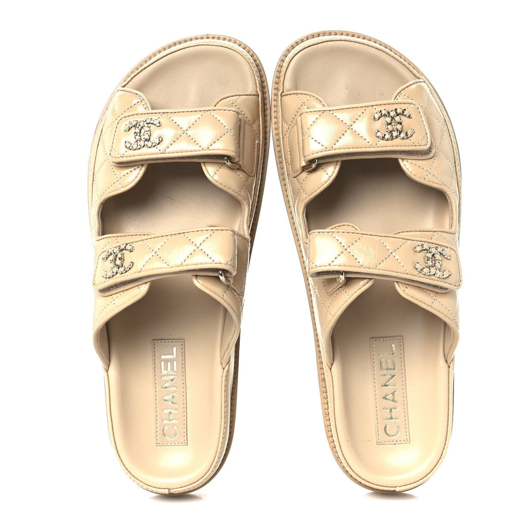CHANEL LAMBSKIN QUILTED VELCRO DAD CHAIN CC SLIDE SANDAL PINK