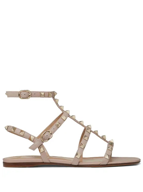 Valentino Garavani Rockstud flat calfskin sandal with straps