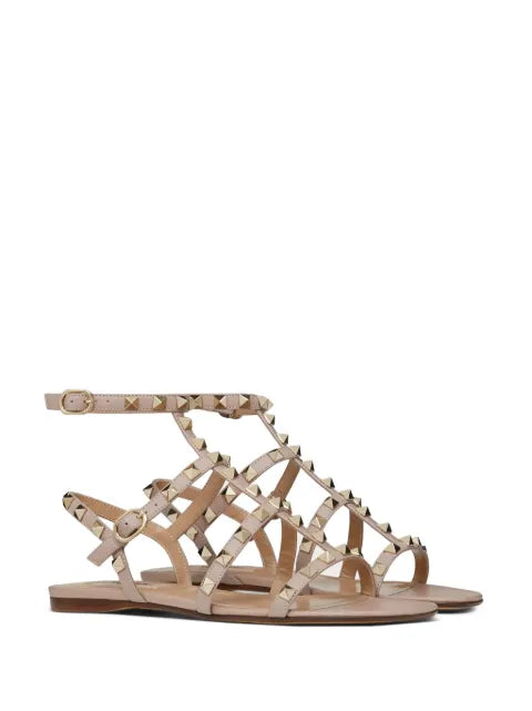 Valentino Garavani Rockstud flat calfskin sandal with straps