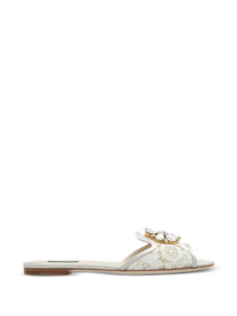 Dolce & Gabbana lace Rainbow slides with brooch detailing