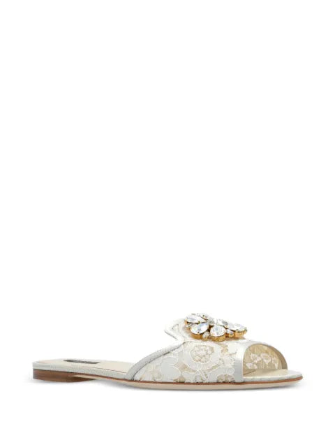 Dolce & Gabbana lace Rainbow slides with brooch detailing