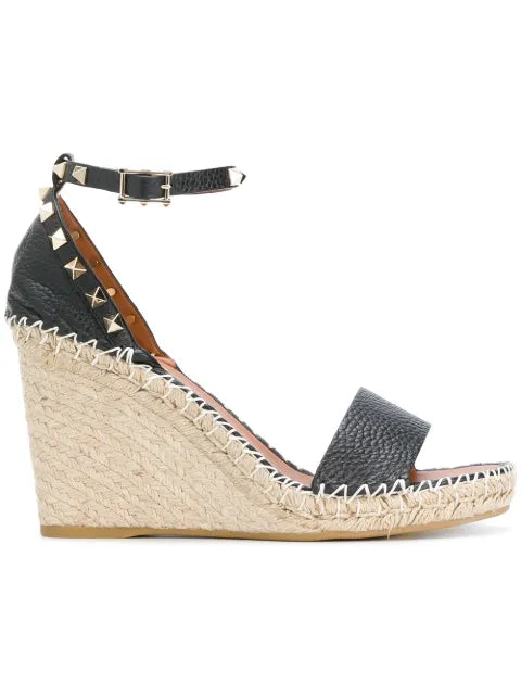 Valentino Garavani Double Rockstud grainy calfskin wedge sandal 105 mm