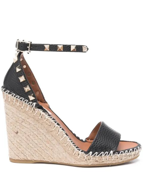 Valentino Garavani Double Rockstud grainy calfskin wedge sandal 105 mm