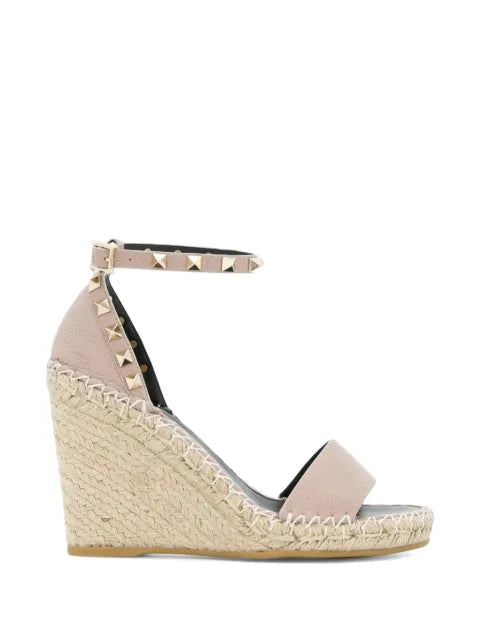 Valentino Garavani Double Rockstud grainy calfskin wedge sandal 105 mm
