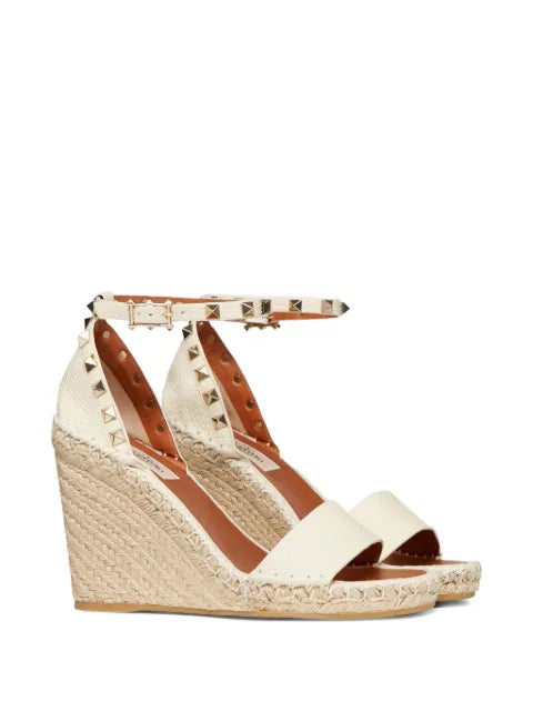 Valentino Garavani Double Rockstud grainy calfskin wedge sandal 105 mm
