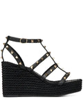 Valentino Garavani Rockstud ankle strap wedge sandal in calfskin leather 95 mm