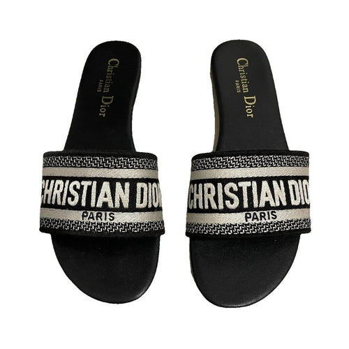 Christian Dior Dway Miss Dior Flat Slide Sandals Azure Pale - Black/White