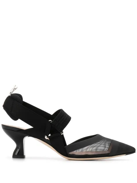 FENDI Colibrì leather and mesh slingbacks with medium heel