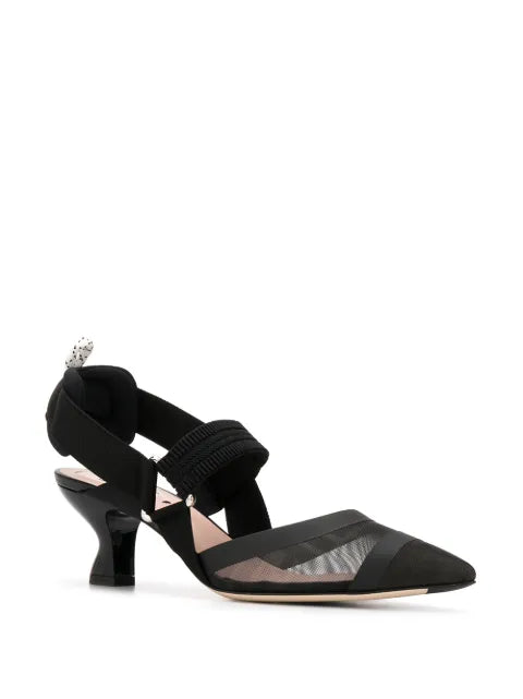 FENDI Colibrì leather and mesh slingbacks with medium heel