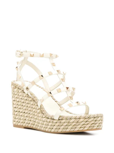 Valentino Garavani Rockstud calfskin wedge sandal with straps 95 mm