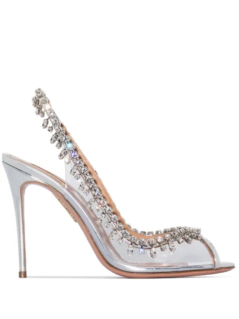 Aquazzura Temptation 105mm crystal-embellished slingback sandals