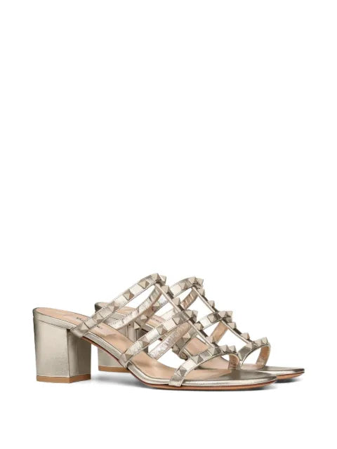 Valentino Garavani Rockstud metallic calfskin leather slide sandals 60 mm