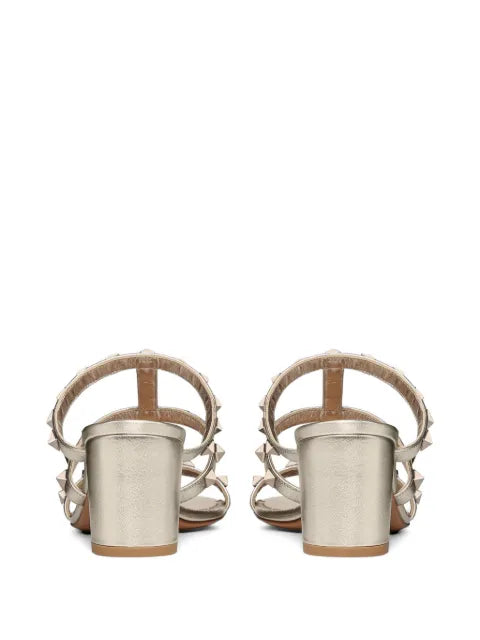 Valentino Garavani Rockstud metallic calfskin leather slide sandals 60 mm