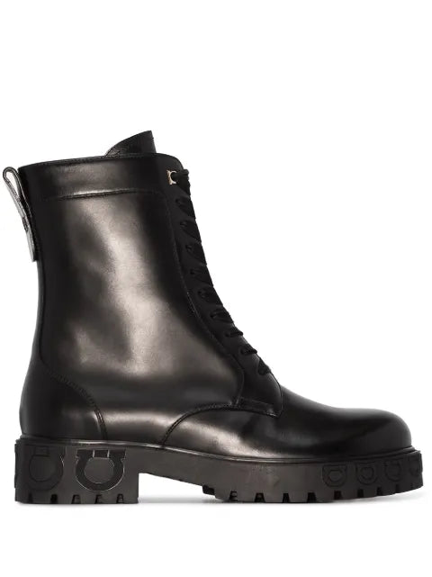 Ferragamo Gancini leather combat boots