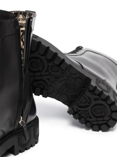 Ferragamo Gancini leather combat boots