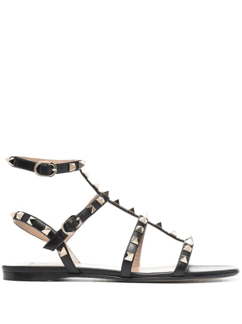 Valentino Garavani Rockstud flat calfskin sandal with straps