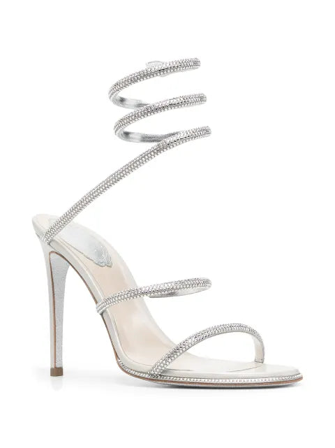 René Caovilla Cleo satin silver sandals 105