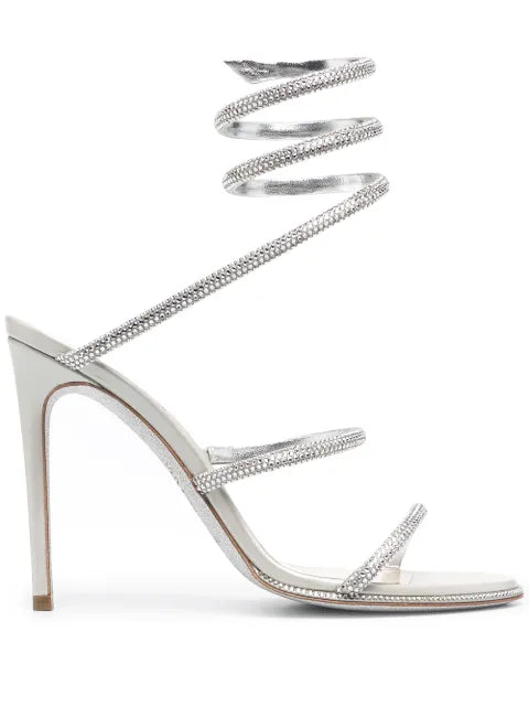 René Caovilla Cleo satin silver sandals 105