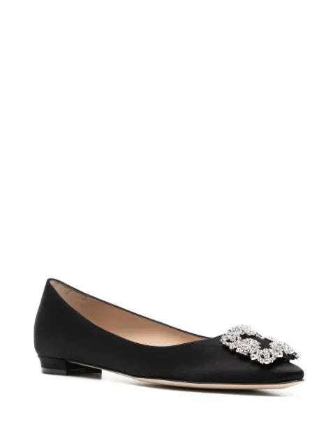 Manolo Blahnik Hangisi black buckle ballerinas
