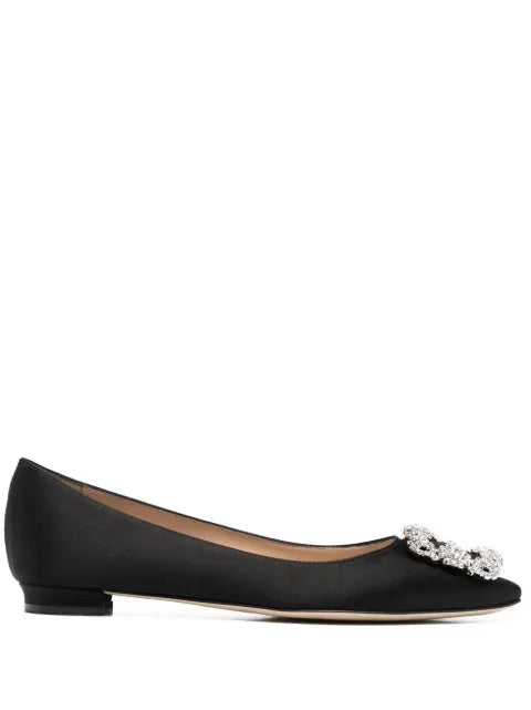 Manolo Blahnik Hangisi black buckle ballerinas