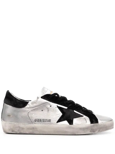 Golden Goose Super-Star trainers in silver leather with contrasting inserts