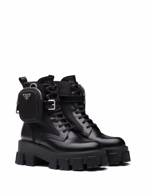 Prada Monolith leather and Re-nylon boots with pouch