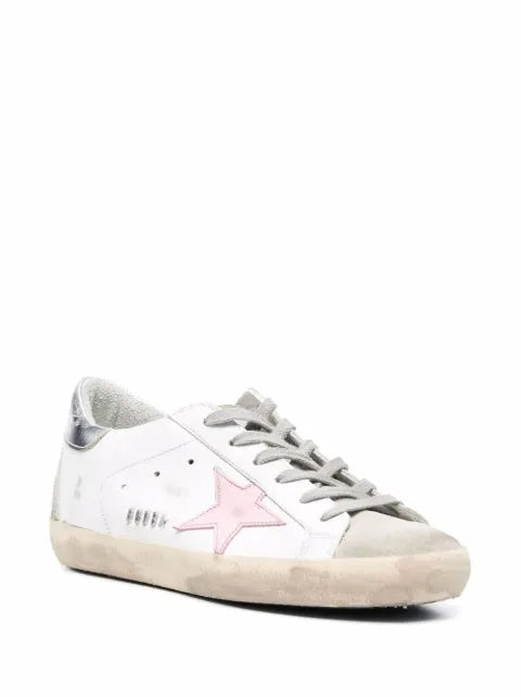 Golden Goose leather Super-Star trainers with pink star and silver heels tab