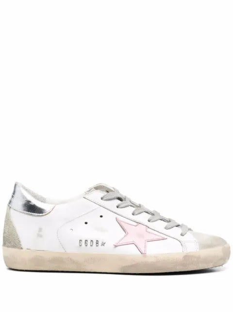 Golden Goose leather Super-Star trainers with pink star and silver heels tab