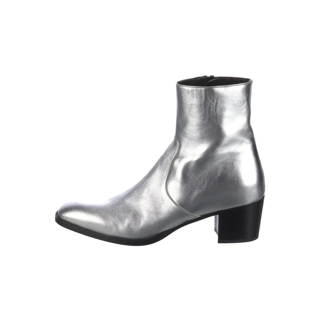 Saint Laurent 70mm Buckle-Detail Calf-Leather Boots - Silver