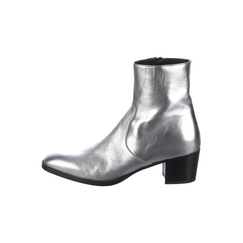 Saint Laurent 70mm Buckle-Detail Calf-Leather Boots - Silver