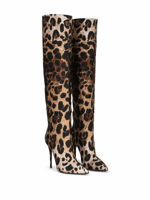 Dolce & Gabbana leopard-print jacquard knee-length boots
