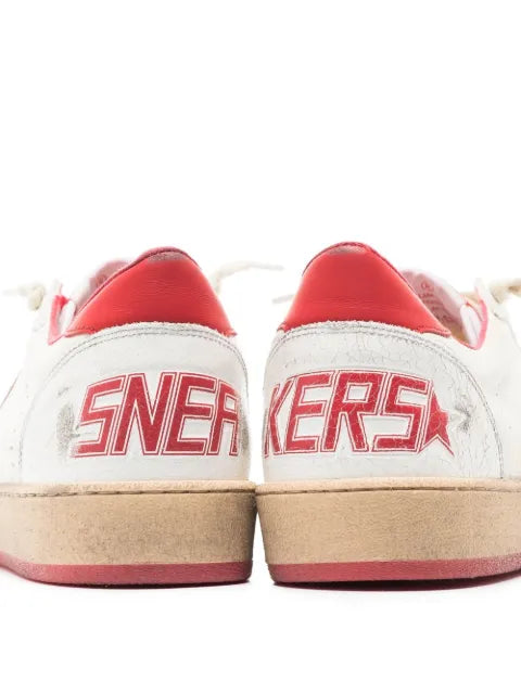 Golden Goose Ball Star trainers in white nappa leather with green leather star and heels tab