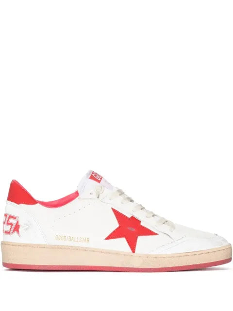 Golden Goose Ball Star trainers in white nappa leather with green leather star and heels tab