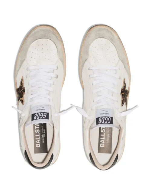 Golden Goose Ball Star trainers with leopard print pony skin star and black heels tab