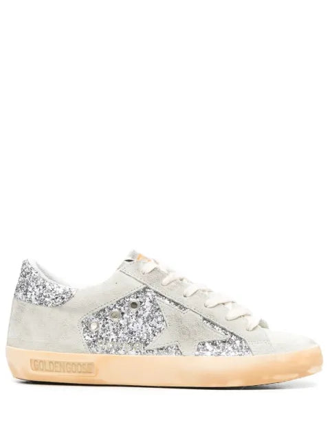Golden Goose Super-Star trainers in silver glitter with ice-gray star and inserts