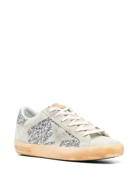 Golden Goose Super-Star trainers in silver glitter with ice-gray star and inserts