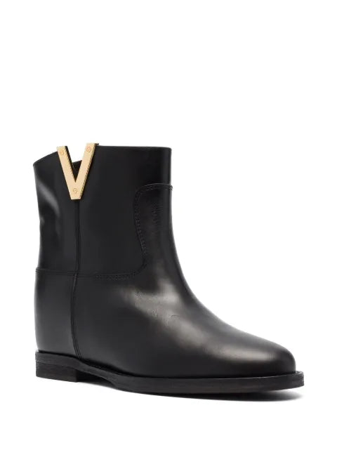 Via Roma 15 logo-plaque inner-wedge-heel ankle boots