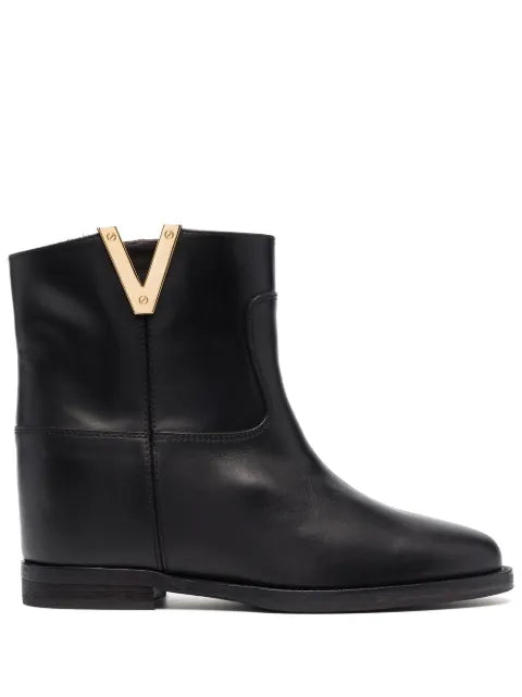 Via Roma 15 logo-plaque inner-wedge-heel ankle boots