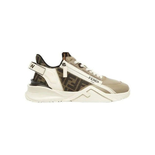 Fendi Wave Pulse Mixed-Media Low-Top Sneakers - Brown/Cream