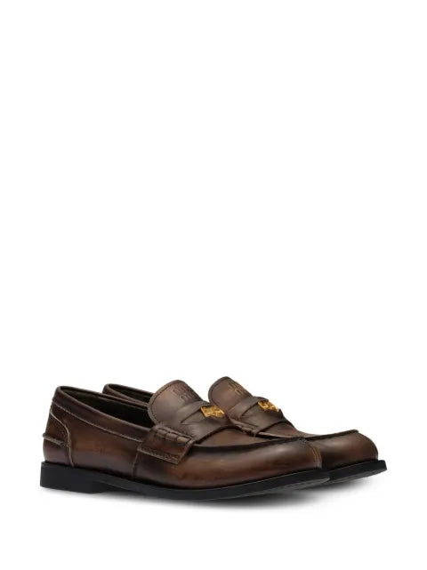 Miu Miu Vintage-effect leather penny loafers