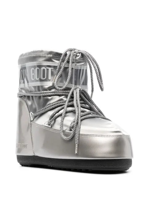 Moon Boot Icon Low Glance silver satin boots