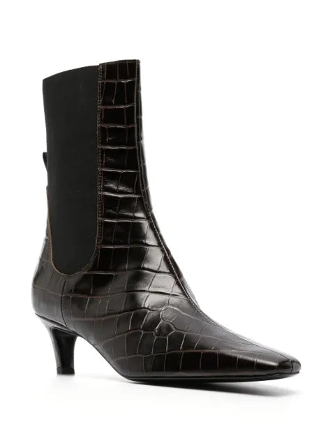 TOTEME croco-embossed mid-heel boots