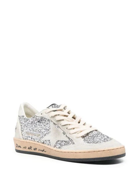Golden Goose Ball Star trainers in silver glitter with ice-gray suede inserts