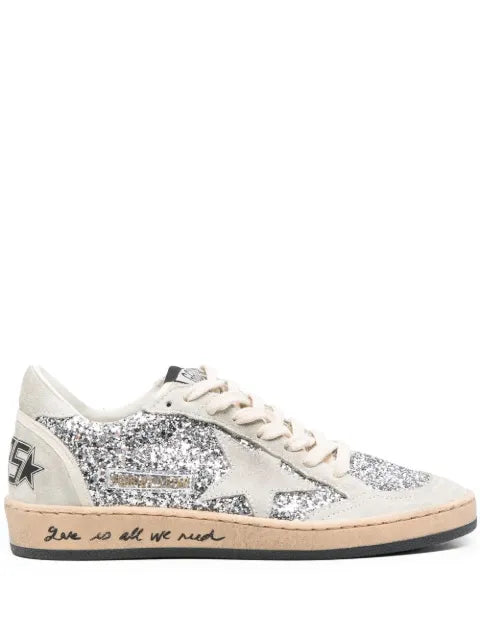 Golden Goose Ball Star trainers in silver glitter with ice-gray suede inserts