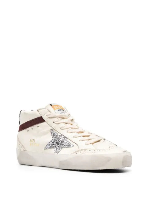 Golden Goose Mid Star LTD trainers in white nappa leather with silver glitter star
