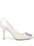 Manolo Blahnik Hangisi Bridal 90 satin jewel buckle pumps