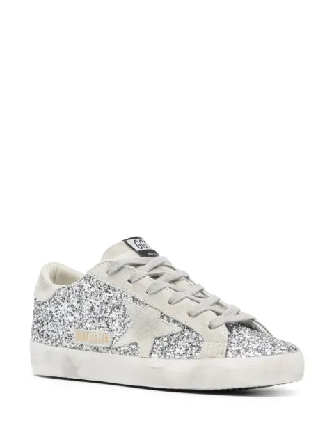 Golden Goose Super-Star trainers in silver glitter with ice-gray suede star